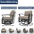 thumbnail image 5 of Kullavik 3Pcs Aluminum Rocking Chair Swivel Chairs Set with Glass Top Table & 5" Thick Cushion khaki, 5 of 5