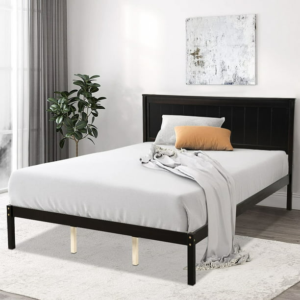 Espresso Wood Bed Frames For Queen Size, Full Size Bed Frame With Headboard And Mattress Included