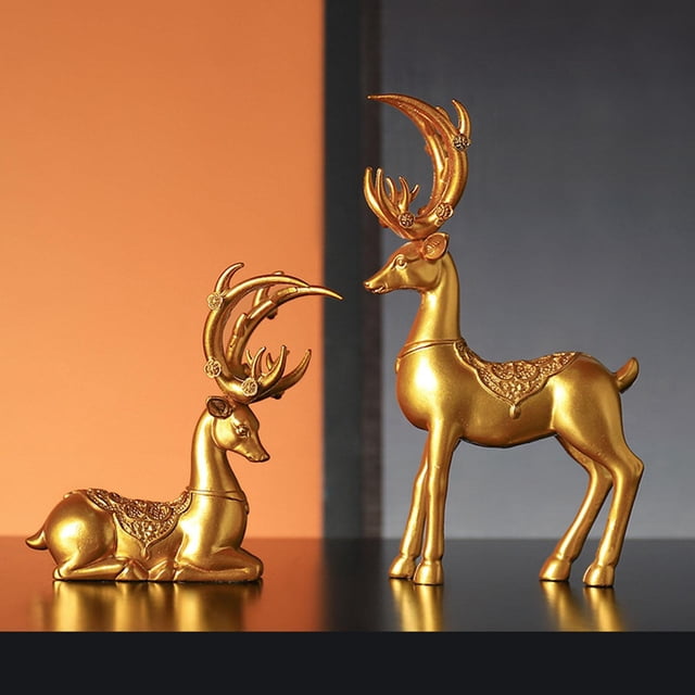 Estatuas Baoblaze Ciervos de pie Resina Estilo Nórdico Oro