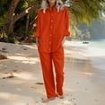 thumbnail image 2 of GILIGEGE Linen Sets for Women 2 Piece Summer Womens Daily Casual Solid Long Sleeve Shirt Tops Pockets Elastic Pants Shirt Trousers Set Tracksuit Lounge Matching Sets Orange 4Xl, 2 of 9