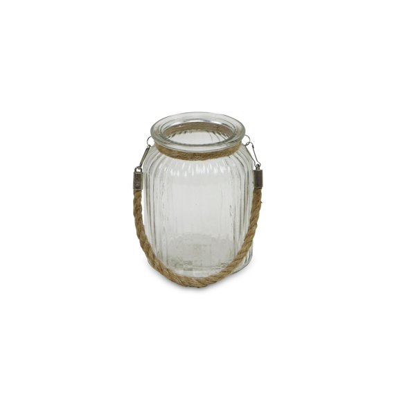 Contemporary Home Living 12" Clear and Brown Ribbed Glass Jar with Rope Wrapped Neck