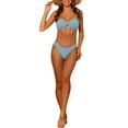 thumbnail image 2 of Conjuntos de bikini de banda para mujer, sin tirantes con lazo acanalado y parte inferior, traje de baño de 2 piezas, color gris claro azul, 2 of 5