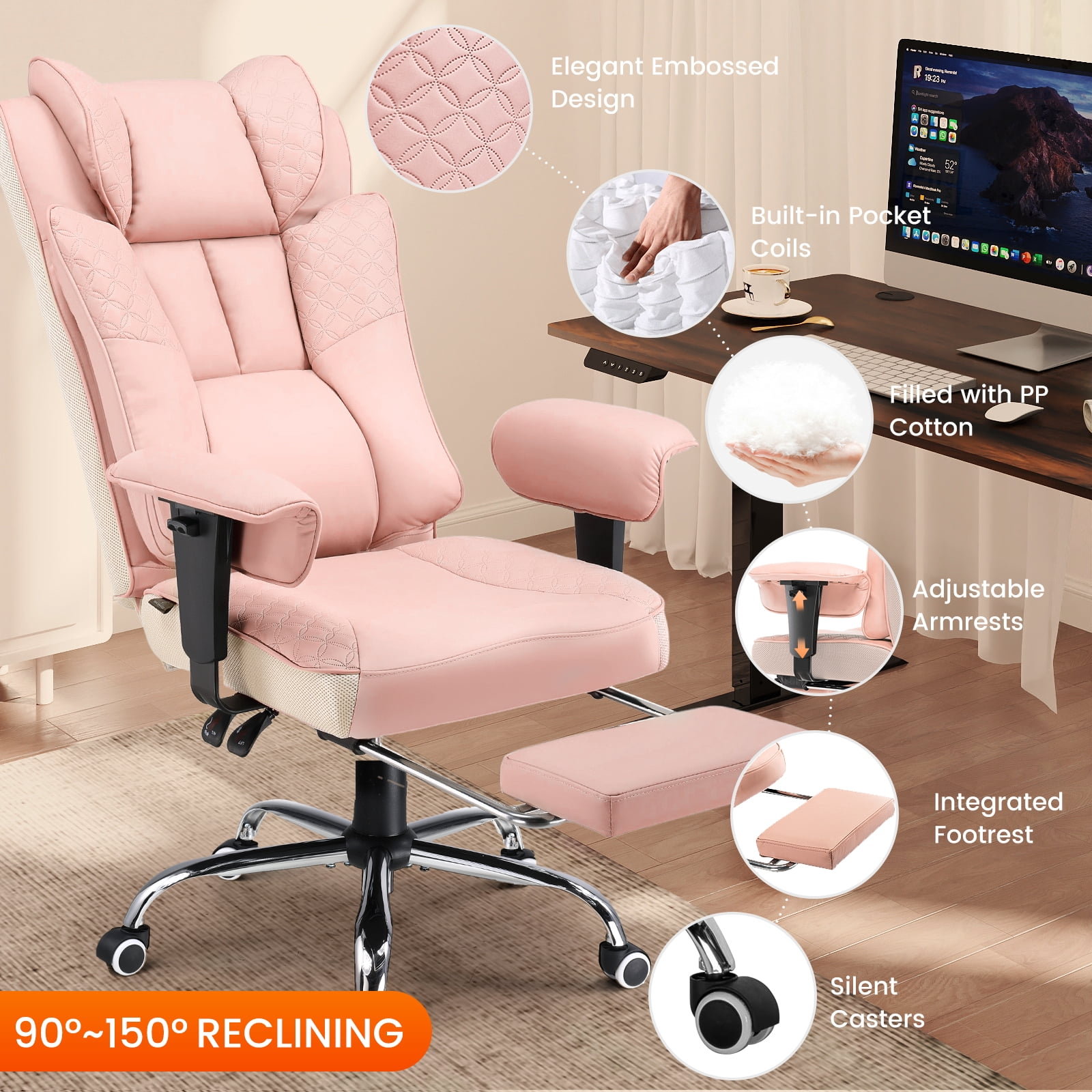 CloudRest Pro 400lbs Executive heavy duty office chair, High Back Ergonomic Computer Desk Chairwith Lumbar Back Support, Pink