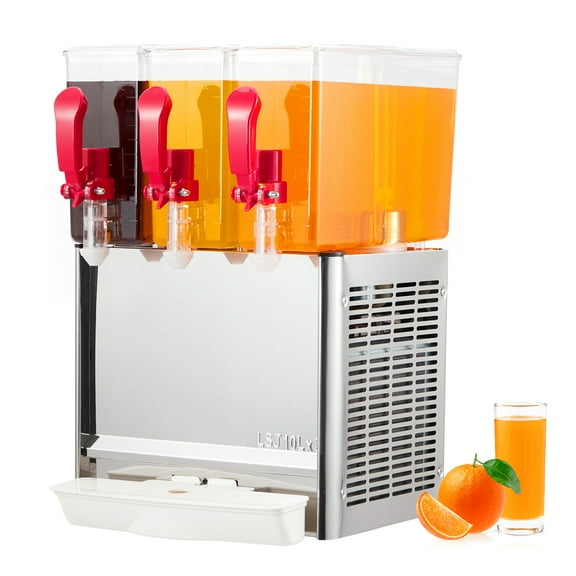 Garvee 3*10L Commercial Beverage Dispenser with Mixer Cooling, Juice Dispenser Thermostat Control Stainless Steel Refrigerated Food Grade Ice Tea Drink Machine 41–53.6°F for Cold Drink