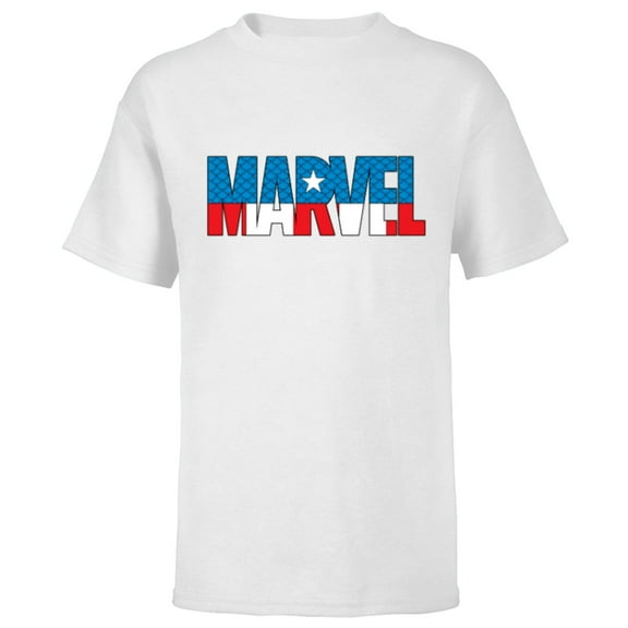 Marvel Brick Logo in Captain America Colors - Short Sleeve T-Shirt for Kids - Customized-White