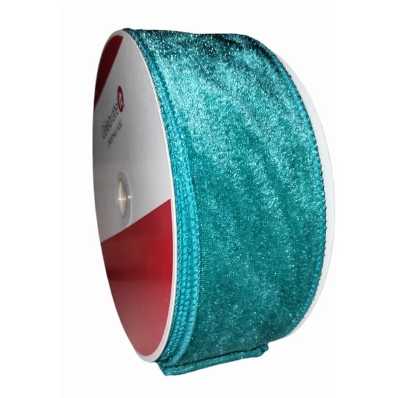 2.5" x 80 feet, Turquoise Flocked Wired Ribbon