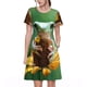 thumbnail image 1 of Disketp Tree Frog Sitting On Sunflowes para Vestido de Manga Corta para Mujeres, Vestidos de Verano para Mujeres, Casual y Holgado para la Playa, 1 of 6