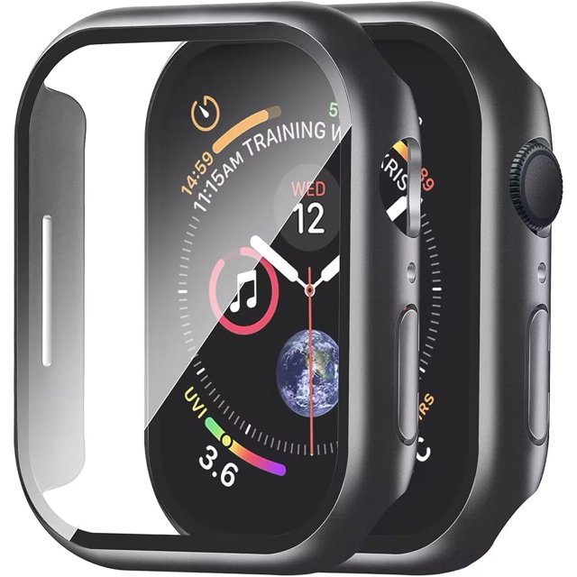 Smiling Paquete de 2 estuches con protector de pantalla de vidrio templado incorporado, compatible con Apple Watch Series 9 (2023) /Series 8 /Series 7 de 41 mm, estuche rígido para PC, cubierta protec