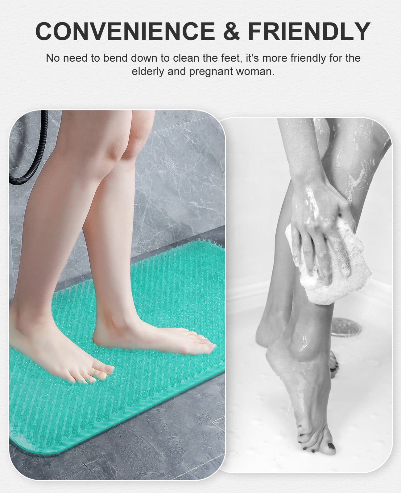 OTHWAY Non Slip Grassy Bathtub Mat :25.6x13.4 inches Spa Foot Massage Bathroom Rug,Quick Drain Shower Floor Mat for Elderly Pregnancy & Families(Clear Green)
