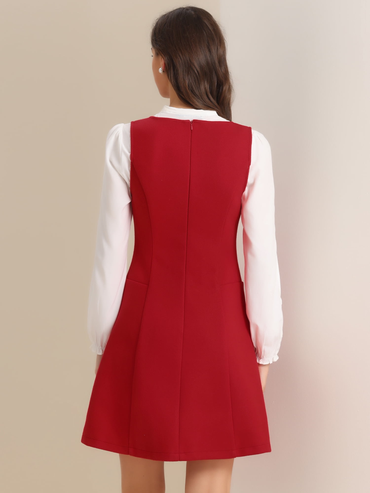DARING DIVA Pinafore A-Line Double Breasted Overalls Suspenders M Red