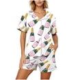 thumbnail image 5 of BaoFuBaoMei Womens Pajama Sets Plus Size 2 Piece Short Sleeve Button up Sleepwear Collared Tops and Drawstring Shorts Pjs Cute Print Lounge Set with Pockets, 5 of 5