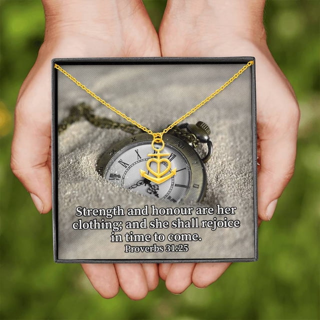 Strength and Honour Religious Gift Proverbs 31:25 Anchor Necklace Stainless Steel 1622" Cable Chain
