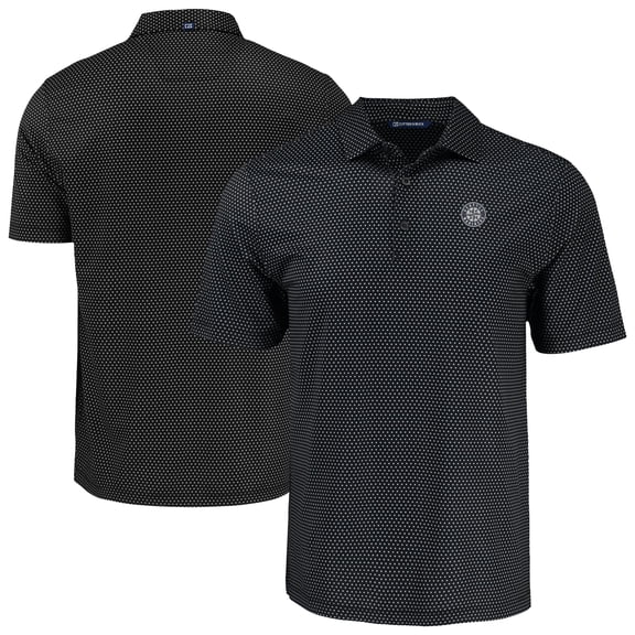 Men's Cutter & Buck Black Seattle Mariners Big & Tall Pike Eco Shadow Check Print Polo
