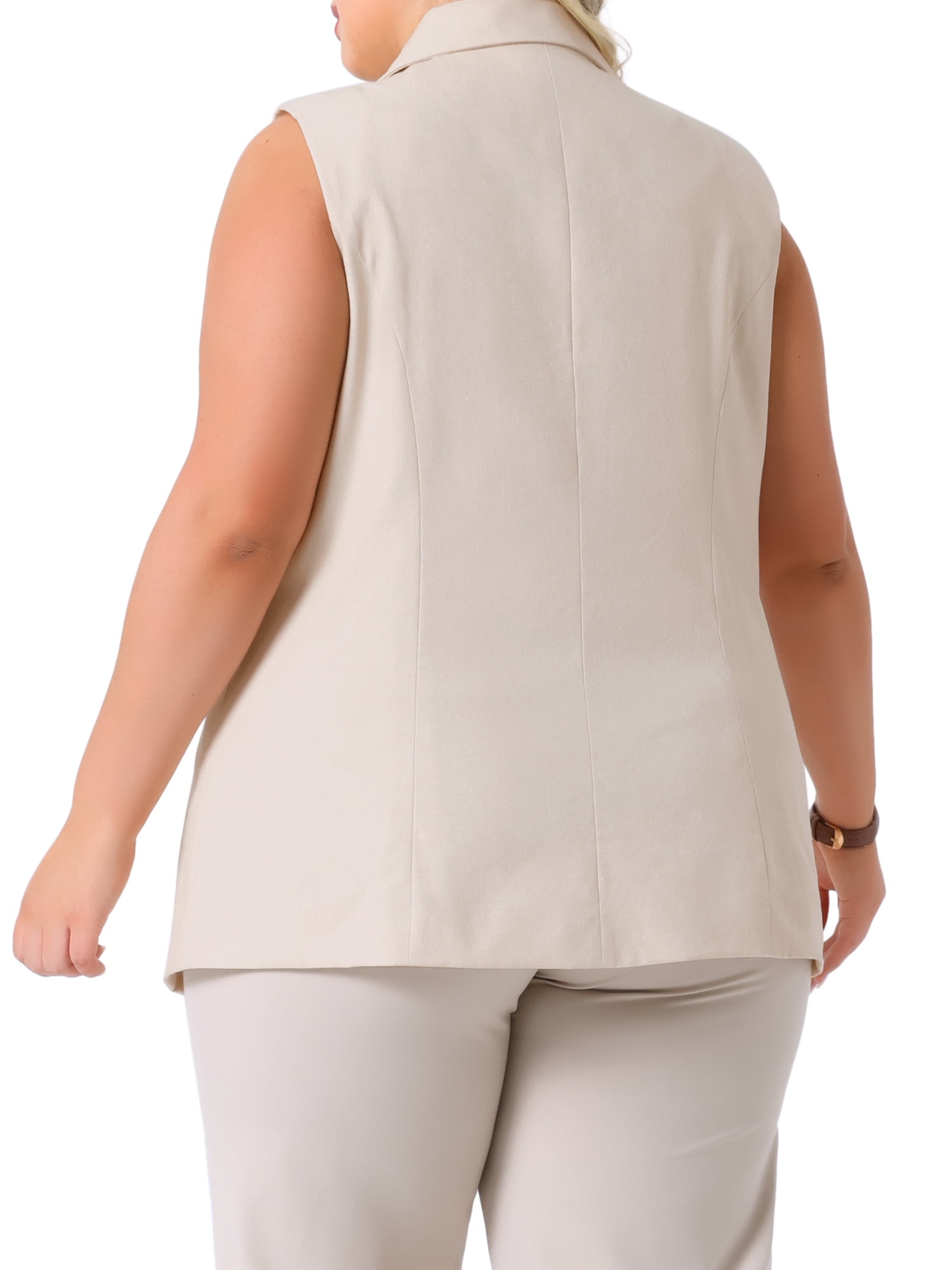 DARING DIVA Women's Plus Size Sleeveless Lined Padded Linen Blazer Vest 3X Apricot