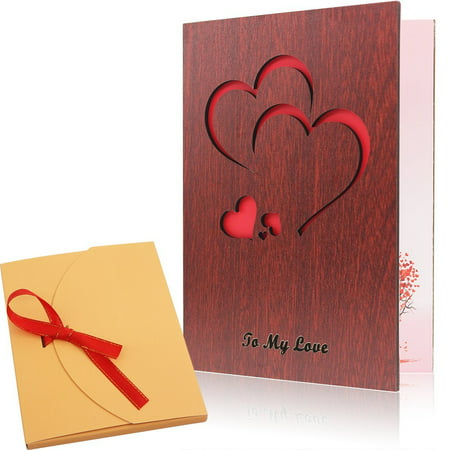Handmade Walnut Wood Love Greeting Card with Unique Gift Card Box The Best Birthday, Valentine's Day Anniversary Gift Idea