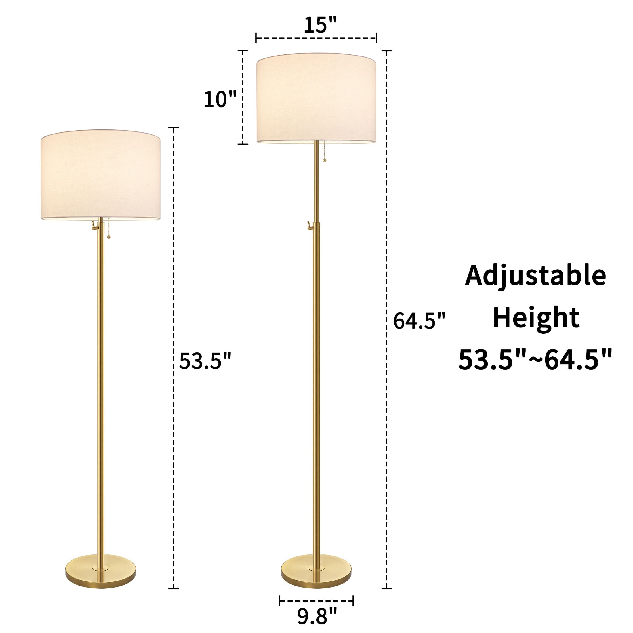 KAWOTI 64.5'' Adjustable Height Floor Lamp for Living Room Office, Modern Standing Floor Lamp with Pull-Chain Switch, Antique Brass