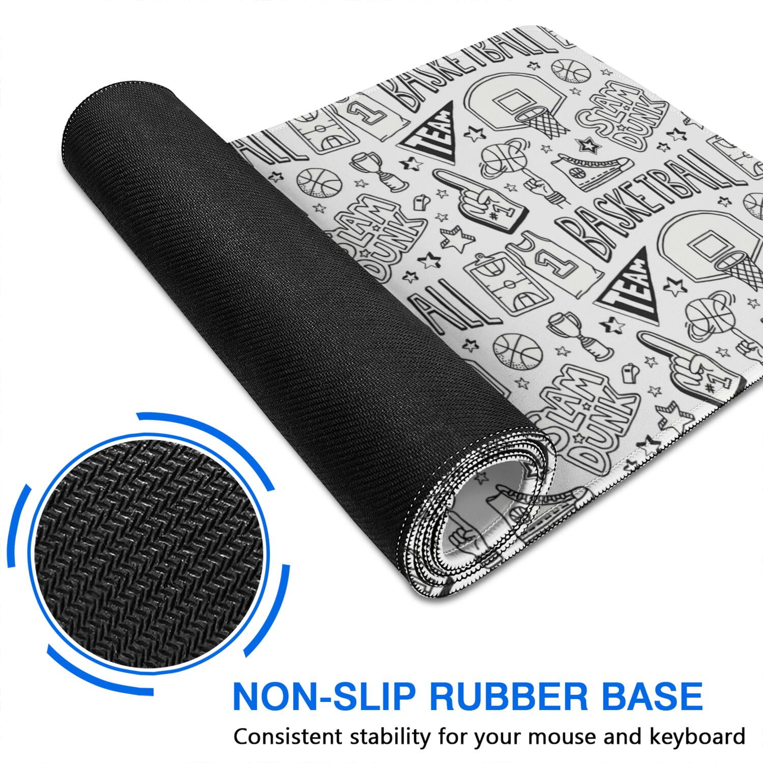 Long Mouse Pads for Desk,Basketball Doodle Pattern Desk Mats on Top Of Desks, Desk Mouse Pad Extra Large with 3mm Non-Slip Base and Stitched Edge for Gaming,Office,Work,Home 31.5"x15.7"