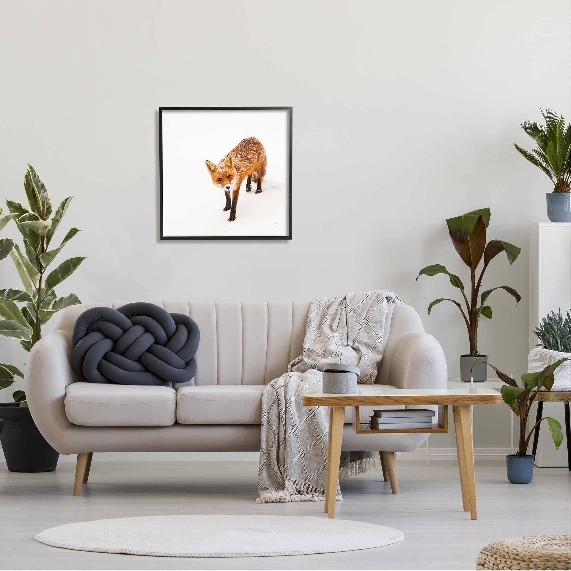 Stupell Industries Fox Stepping Snowy Landscape Animals & Insects Photography Black Framed Art Print Wall Art, 24 x 24