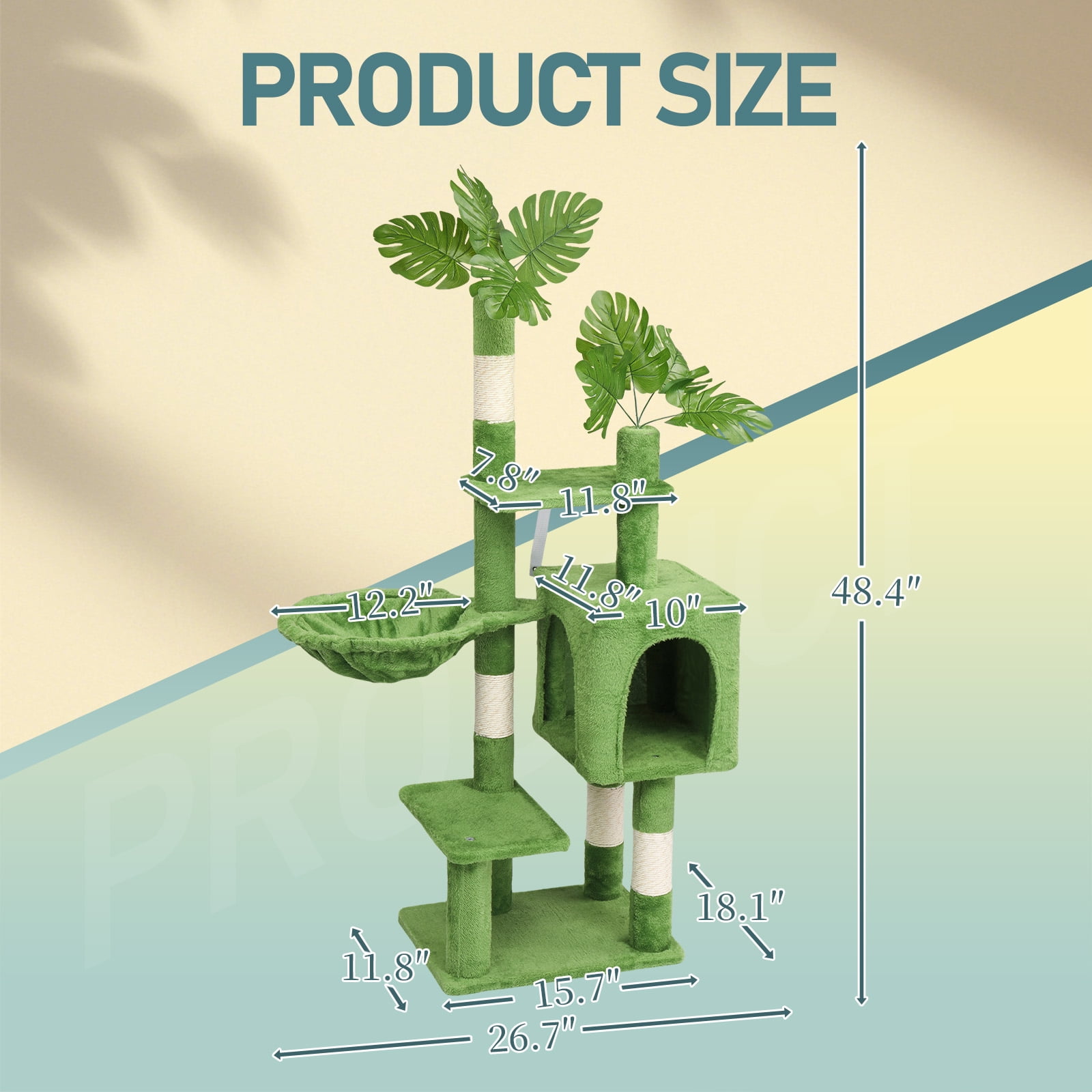 Zephypaws 48in Green Tall Cat Tree for Kittens,Cat Tower for Small Cats with Cat Scratching Post,Plush Hammock,Double Condos & Hanging Toys
