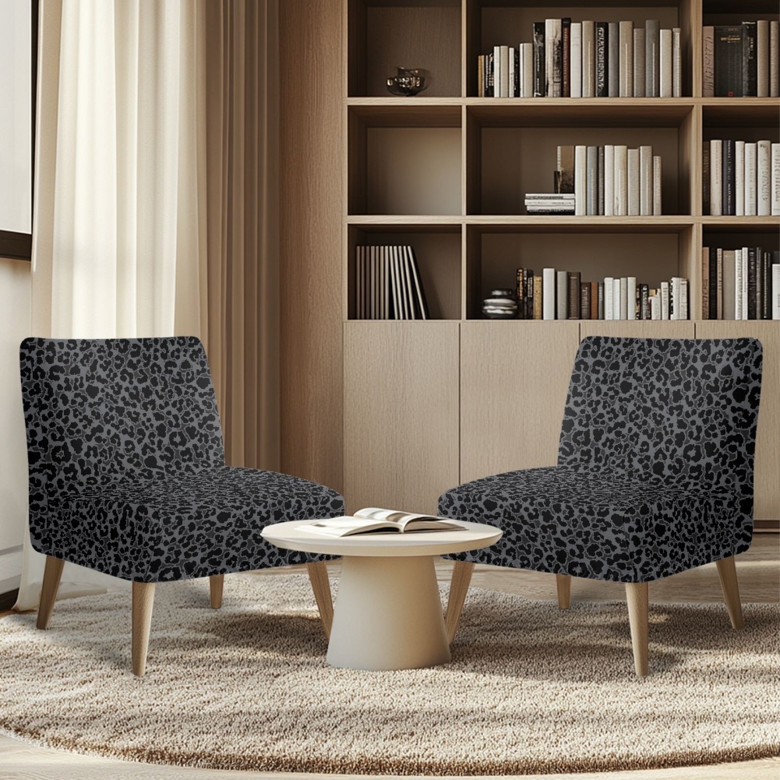 ZIATUBLES Armless Accent Chair Cover Stretch Soft Accent Chair Slipcover Non-Slip Spandex Couch Cover Machine Washable Chair Decor Protector Cover for Living Dining Room, Black Leopard Print