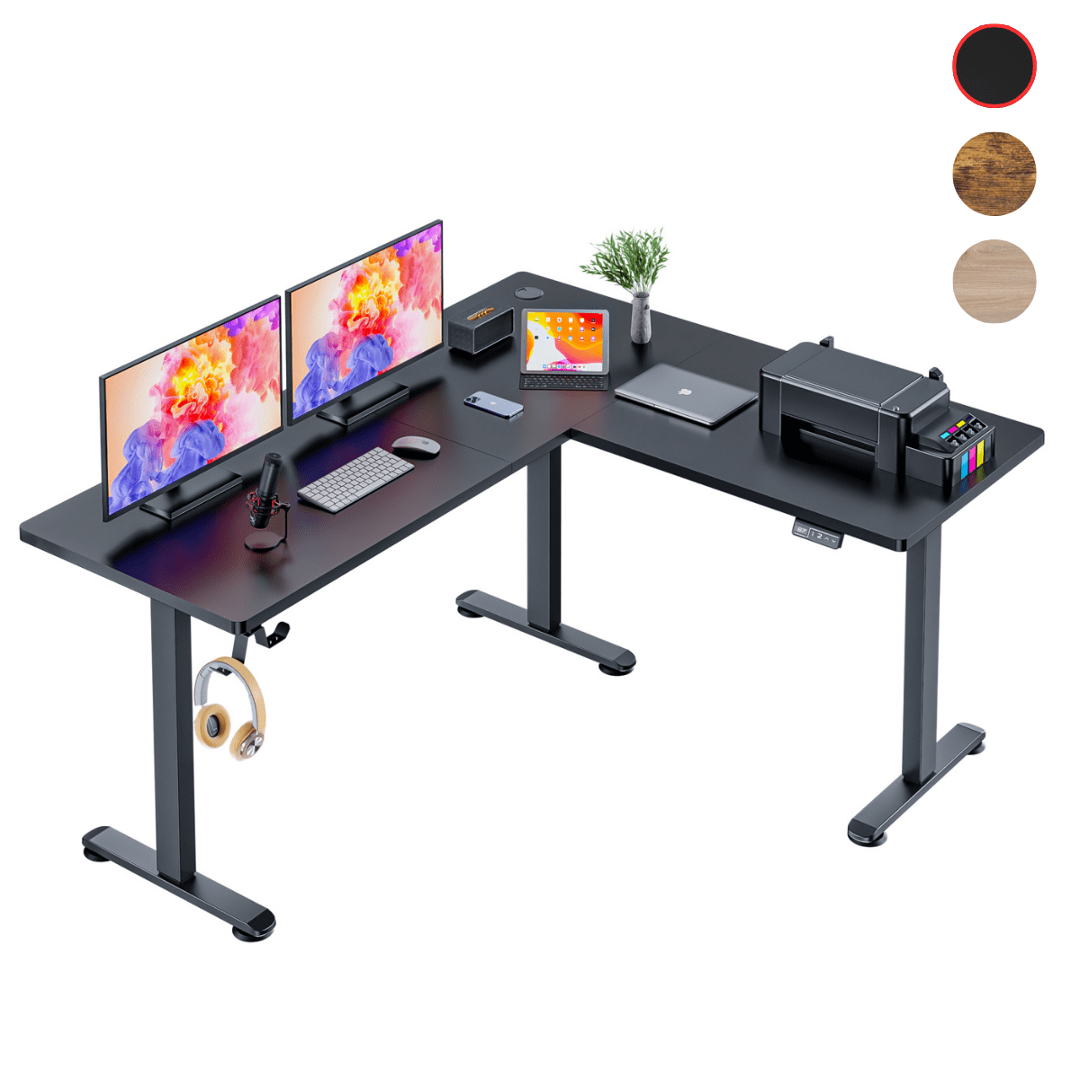 Legooin L-Shaped Ergonomic Sit-Stand Desk 63x55 inch Corner Standing Desk Gaming Table with Height Adjustable for Home Office Black