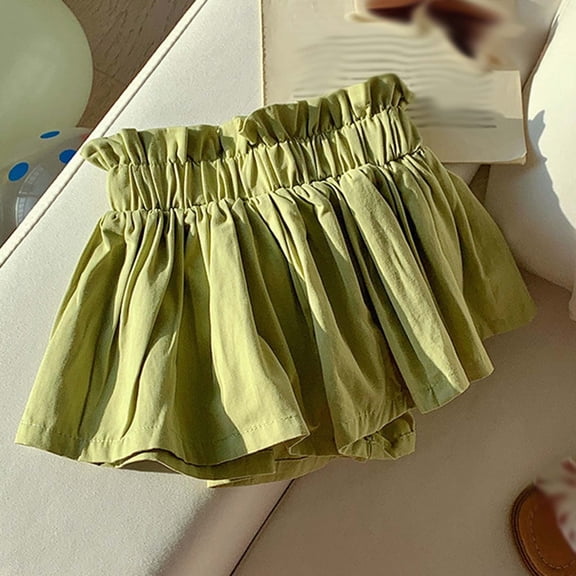 Shorts for Girls 2-8 Years Toddlers Kids Cute Baggy Wide Leg Ruffle Elastic High Waisted Solid Breathable Going-Out Loungewear Short Summer