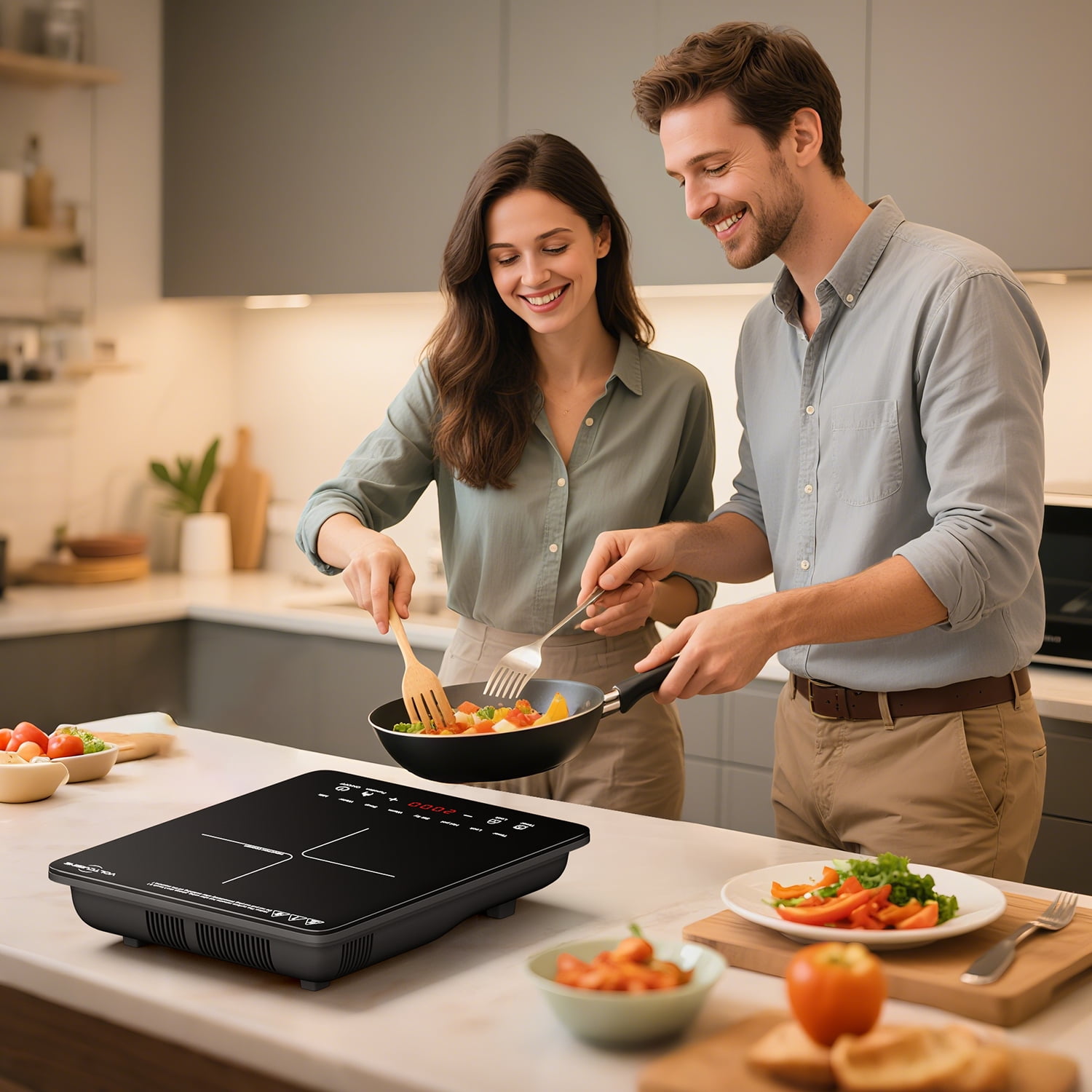 VoltCuisine Portable Induction Cooktop, 1200W Hot Plate Electric Stove Top Burner