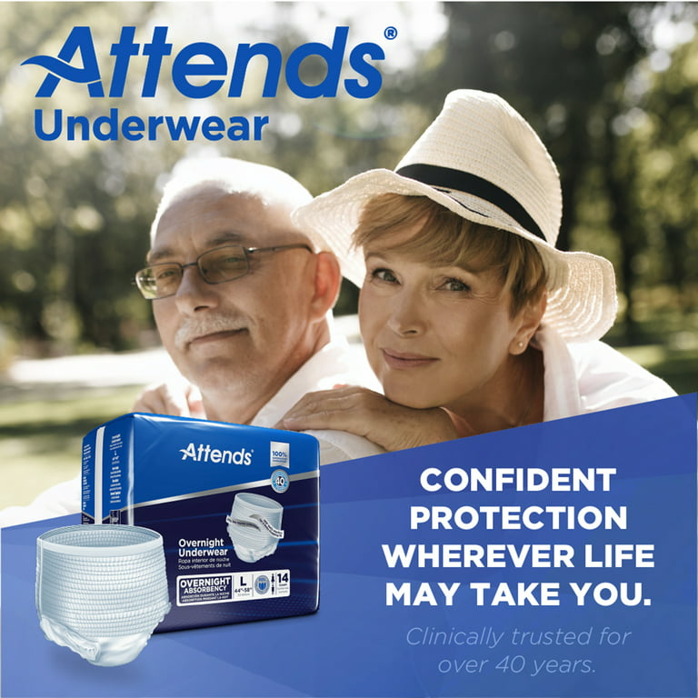 Attends Overnight Disposable Underwear Pull On with Tear Away Seams Large,  APPNT30, 14 Ct