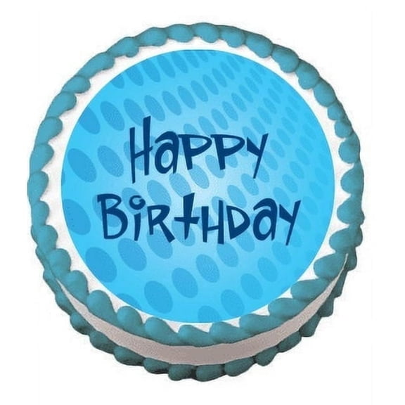 Blue Golf Ball Happy Birthday Edible Icing Image Cake topper, by Tnct.