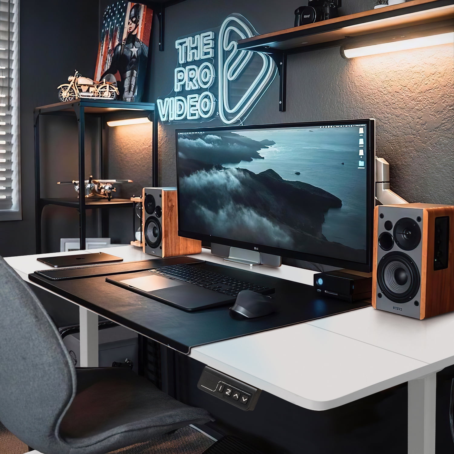 Homall 55" × 24" Electric Height Adjustable Standing Desk Home Office Computer Desk Memory Preset with T-Shaped Metal Bracket, White