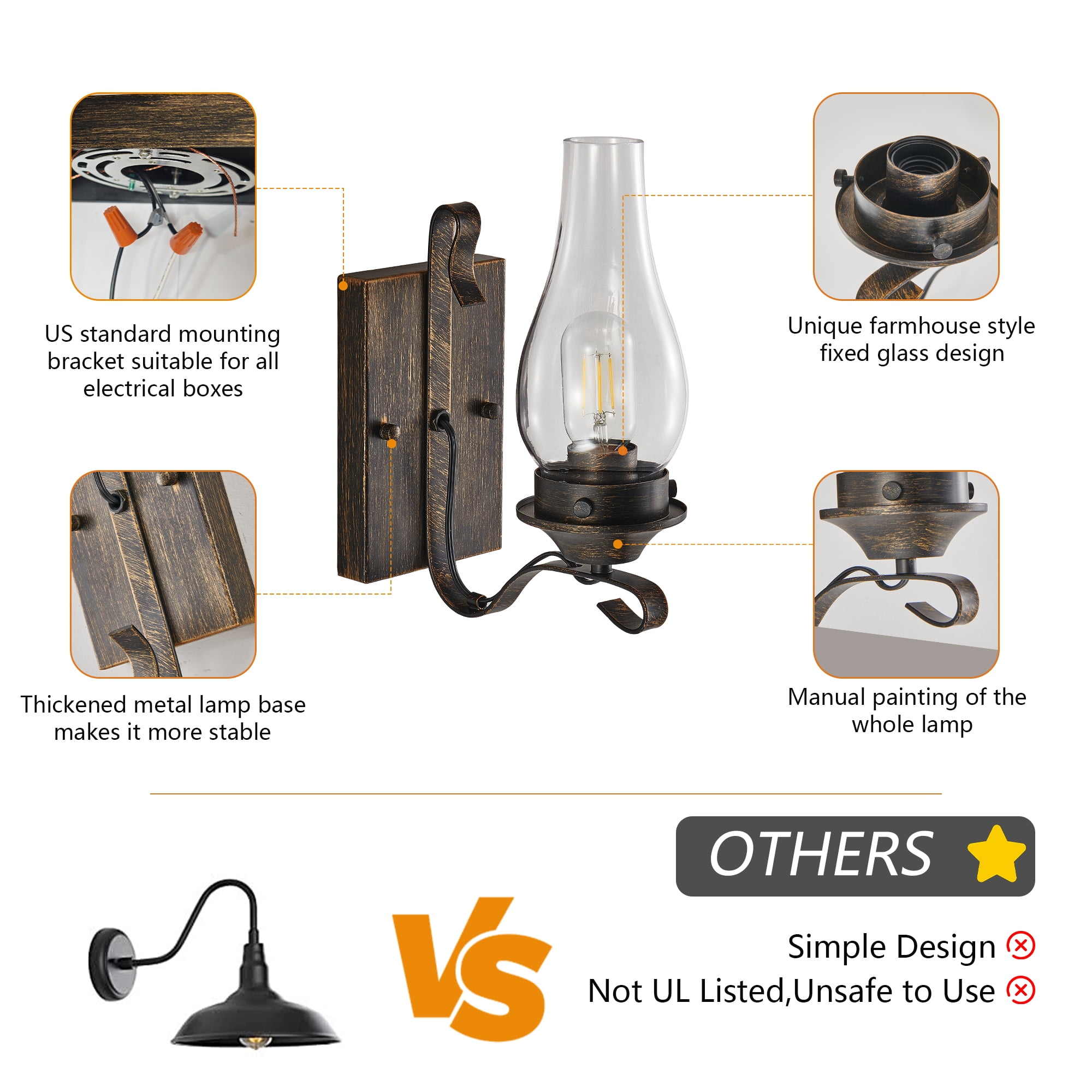 Clyhixe Sconces Minimalist Energy Efficient 2-Light Incandescent Oil Rubbed Bronze Wall Sconces 2 Count