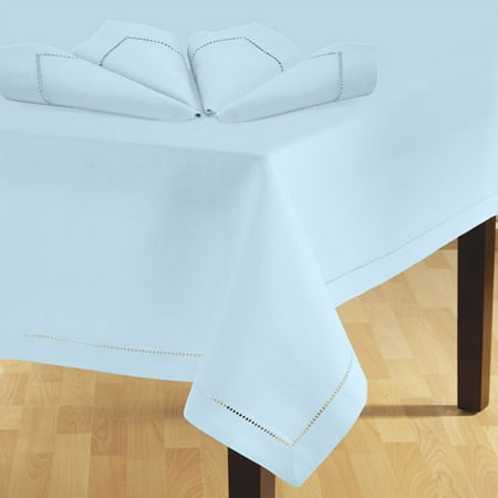 Home Trends Hemstitched Tablecloth & Napkin Set, Blue Crystal