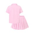 thumbnail image 5 of PureChapter Girls Summer Outfits Striped Short Sleeve Button Down Shirt & Pleated Skirt 2 Piece Preppy Clothes for Back to School, 5 of 8
