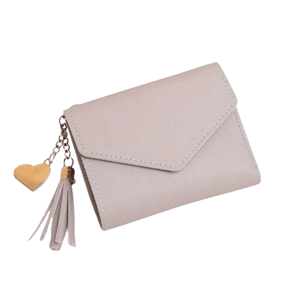 Women’s Faux Leather Wallet with Tassel Charm, Gray