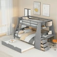 thumbnail image 2 of EUROCO Wood Twin over Full Bunk Bed with Twin Trundle, Built-in Desk with Shelf and 3 Drawers for Kids Teens Adults, 3-in-1 Beds, Gray, 2 of 16