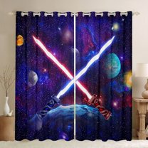 jejeloiu Galaxy Stars Planet Black Out Curtains,Fashion Gamer Gaming Curtains Pack of 2 (42x63 Each),Purple Red Blue Bedroom Curtains For Teens,Luxury Bedroom Decor