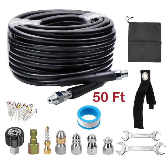 Sewer Jetter Kit 50Ft 5800Psi High-Pressure Drain Cleaning Hose for Most Pressure Washers