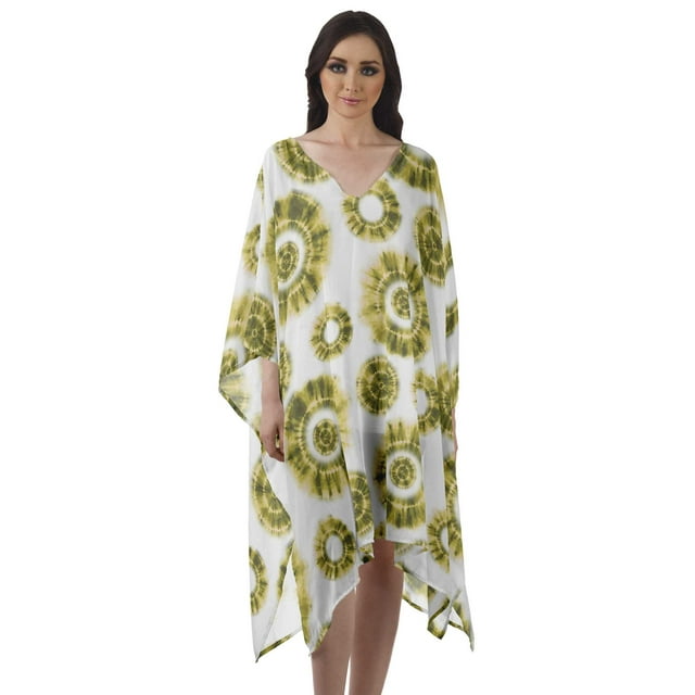 Moomaya Caftan en Georgette pour Femmes, Tenue d'Intérieur de Vacances, Robe Midi, Couvre-Maillot de Plage