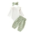 thumbnail image 3 of 6 Month Girl Clothes Girl Baby Girls Clothes Ribbed Ruffled Romper+Floral Pants+Headband Outfit Set Light Green 0-3 Months, 3 of 9