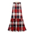 thumbnail image 4 of Wutalume Women's Plaid Print Ruffled Casual Long Skirt, Loose Fit Tiered Maxi Skirt with Pleated Detail, Bohemian Style for Everyday,Deep Red S, 4 of 6