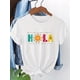 thumbnail image 1 of Girl'S Casual Spanish Festival Letter Print T-Shirt - "Hola"; Colorful Applique Design, Short Sleeve, Round Neck, Lightweight; Breathable for Spring/Summer/Fall, 1 of 6