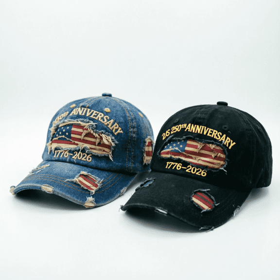 ZROVA Vintage USA 250th Anniversary Hats 2 Pack - 1776-2026 Distressed Baseball Caps with Embroidered Flag, Washed Denim Dad Hats