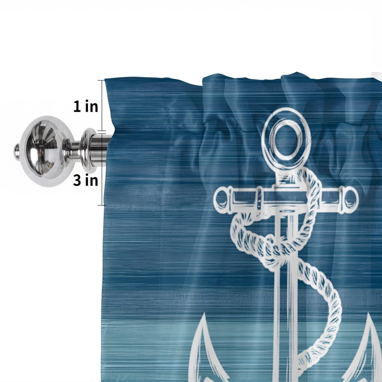 Unchor Rod Nautical White Anchor Rod Pocket Curtain Valance, Blue Gradient Ocean ...