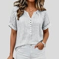 thumbnail image 6 of hoksml Women's Striped Blouse, V Neck Henley Short Sleeve Shirt, Casual Loose Fit Daily Office Wear Top, 6 of 9