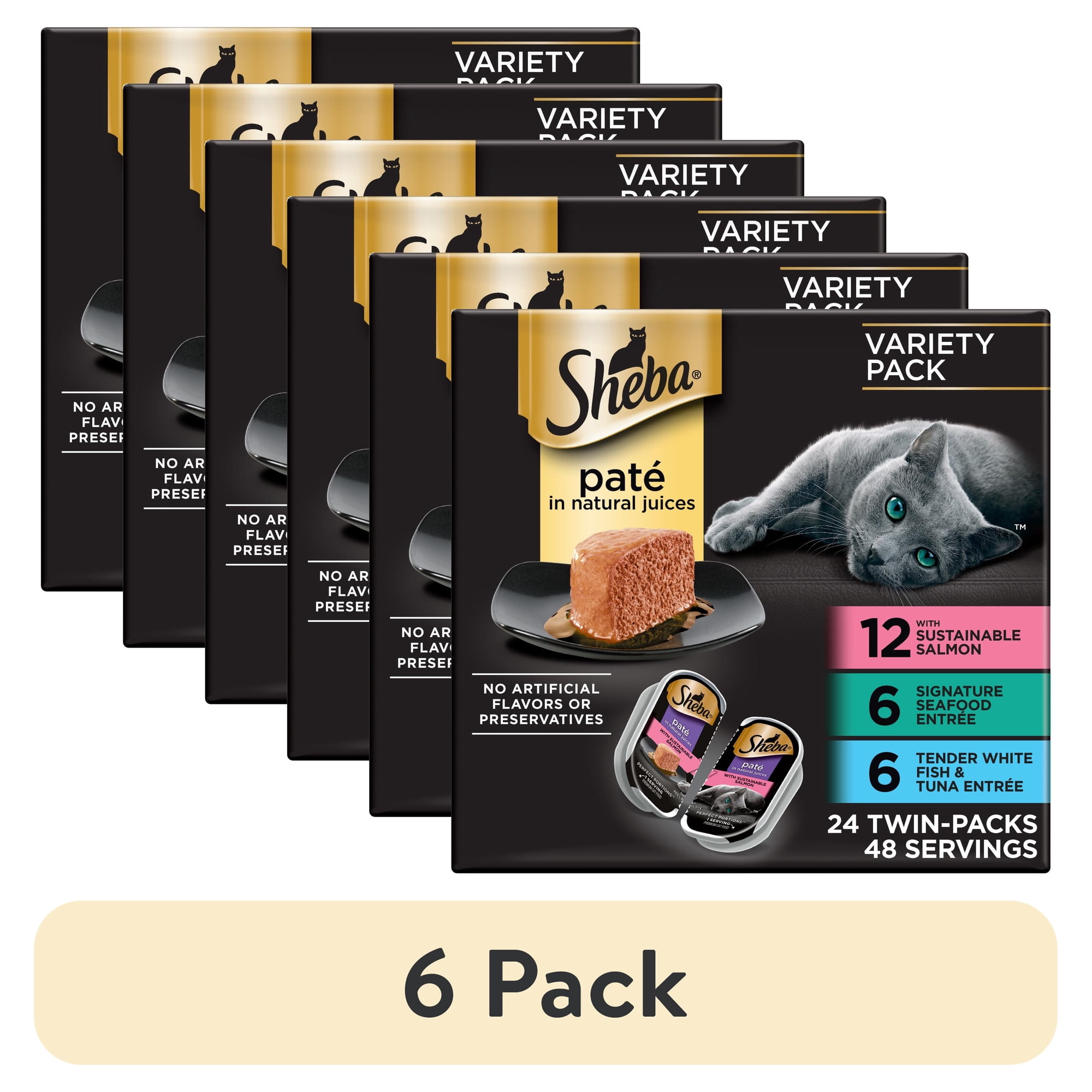 (6 pack) Sheba Perfect Portions Variety Pack Wet Cat Food Pate 2.6 Oz Twin-Pack Trays