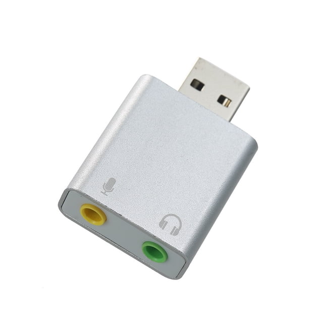 Silver USB 2.0 External Sound Card Adapter - Plug & Play USB to 3.5mm Audio/Mic Converter for Laptops, Desktops, and USB-Enabled Devices - Supports Windows XP/7/8/10 & macOS - Lightweight 9g
