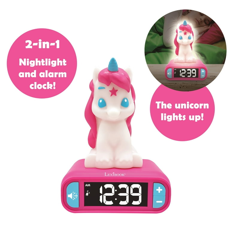 Lexibook - Unicorn Digital Alarm Clock for kids with Night Lightn Snooze  and Radio, Childrens Clock, Luminous Unicorn, Pink colour - RL800UNI 