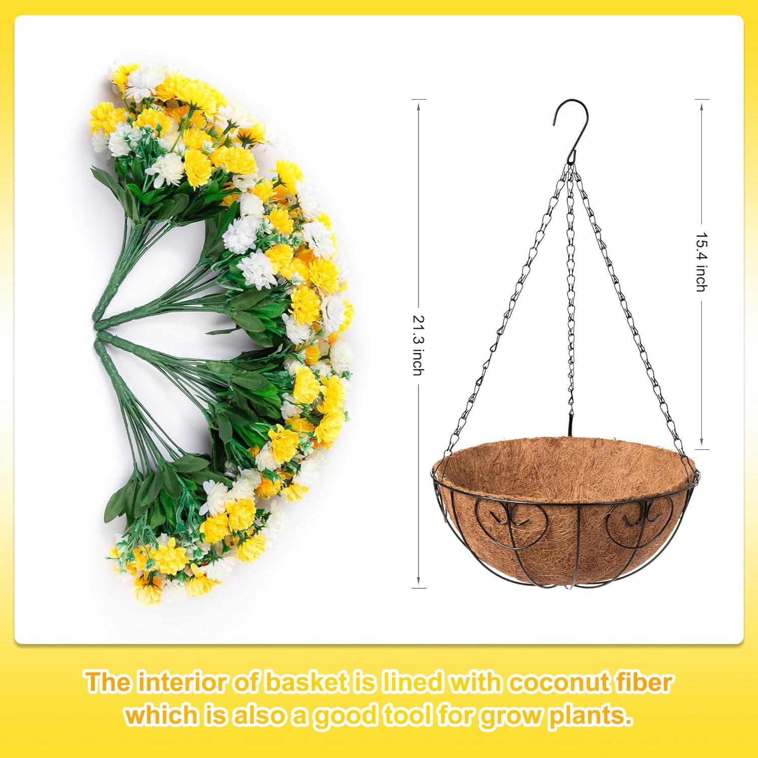 Artificial Hanging Flowers in Basket, Fake Silk Hanging Planter, Faux Colorful Daisy Vines Arrangement with Coconut Lining Baskets Outdoors Indoors Courtyard Spring Decor(Darkorchid)
