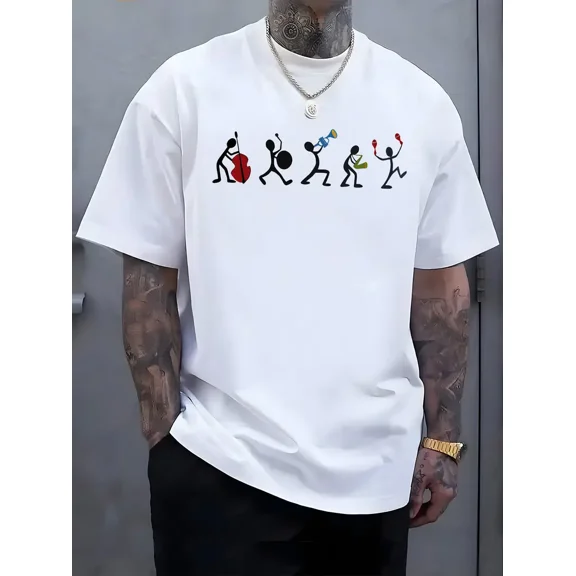 Men'S Retro Graphic T-Shirt - 95% Breathable 180gsm Knit Fabric with Slight Stretch, Short Sleeve Crew Neck Casual Shirt, All-Season Comfort Fit & Dynamic Sports Applique Print