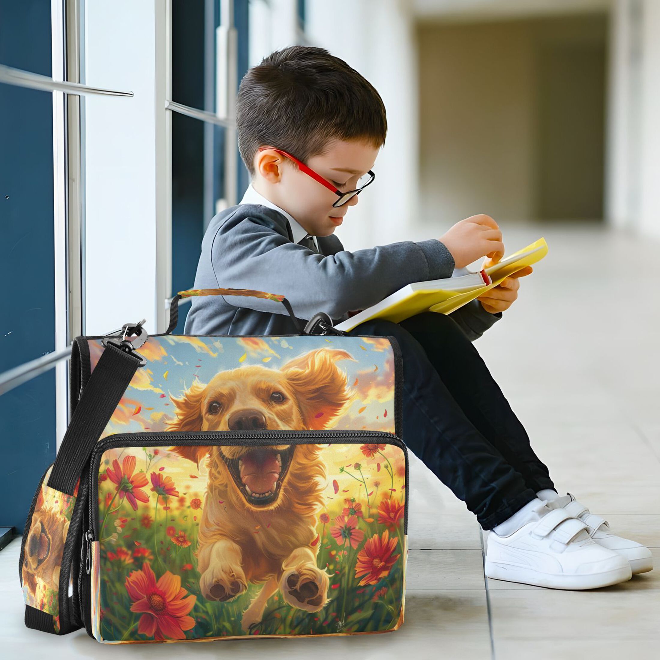 YAZAOO Zipper Binder trapper keeper Documents Organized Design Golden Sunshine Running Free Printed